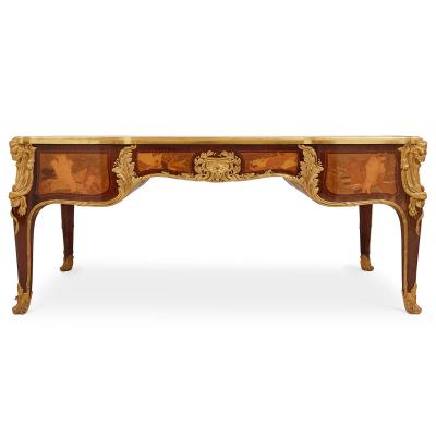 Maison L ger Antique French Louis XV style ormolu mounted marquetry desk by Maison L ger