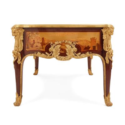 Maison L ger Antique French Louis XV style ormolu mounted marquetry desk by Maison L ger