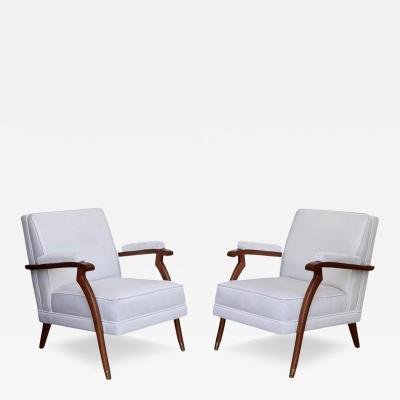 Maison Leleu Maison Leleu Style French Modern White Mohair Wood Lounge Chairs 1970s