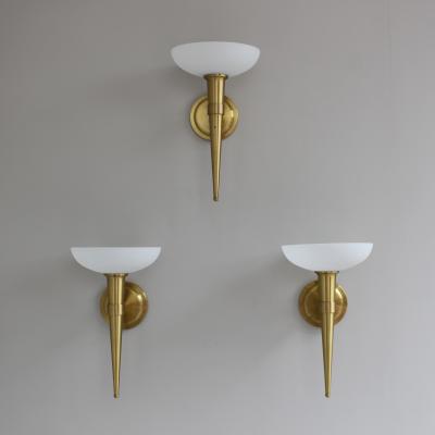 Maison Perzel 3 Fine French 1950s Glass and Bronze Torch Sconces by Atelier Perzel