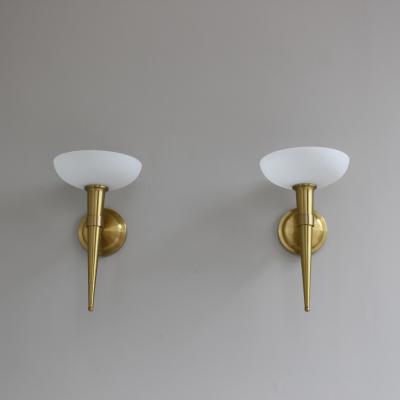 Maison Perzel 3 Fine French 1950s Glass and Bronze Torch Sconces by Atelier Perzel
