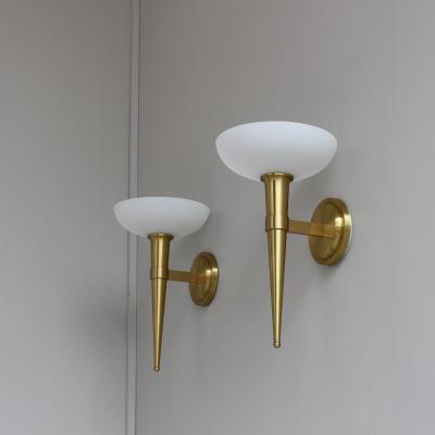 Maison Perzel 3 Fine French 1950s Glass and Bronze Torch Sconces by Atelier Perzel