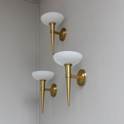 Maison Perzel 3 Fine French 1950s Glass and Bronze Torch Sconces by Atelier Perzel