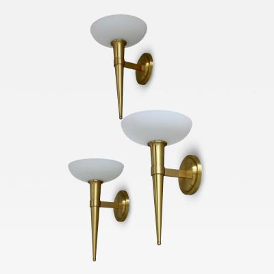 Maison Perzel 3 Fine French 1950s Glass and Bronze Torch Sconces by Atelier Perzel