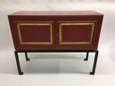 Maison Ramsay 2 French Modern Neoclassical Red Lacquer Sideboards Bars by Maison Ramsay 1940