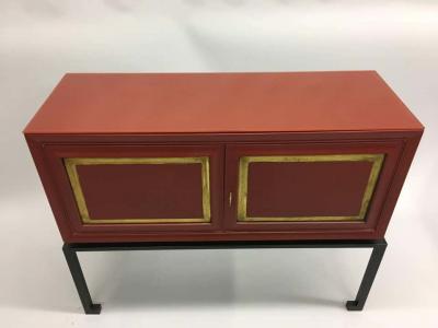 Maison Ramsay 2 French Modern Neoclassical Red Lacquer Sideboards Bars by Maison Ramsay 1940