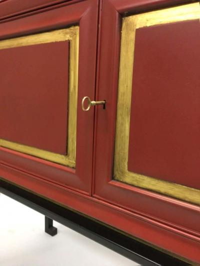 Maison Ramsay 2 French Modern Neoclassical Red Lacquer Sideboards Bars by Maison Ramsay 1940