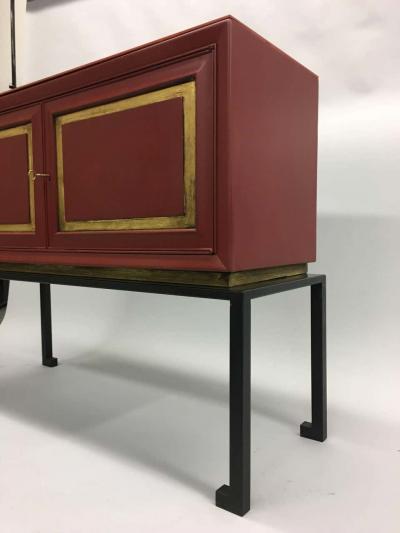Maison Ramsay 2 French Modern Neoclassical Red Lacquer Sideboards Bars by Maison Ramsay 1940