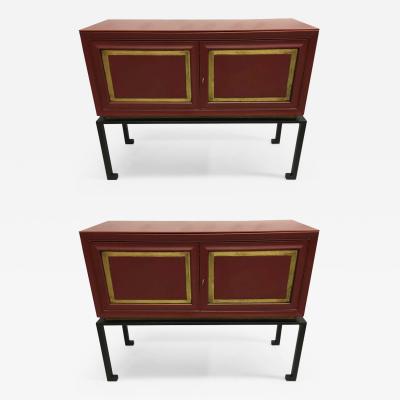 Maison Ramsay 2 French Modern Neoclassical Red Lacquer Sideboards Bars by Maison Ramsay 1940