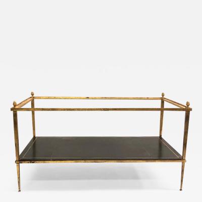 Maison Ramsay French Gilt Iron and Leather Modern Neoclassical Cocktail Table by Maison Ramsay
