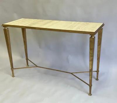 Maison Ramsay French Modern Neoclassical Gilt Iron Console Andre Arbus and Gilbert Poillerat
