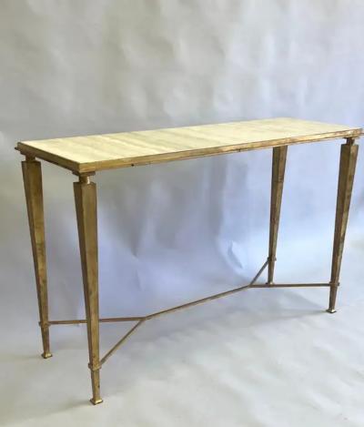 Maison Ramsay French Modern Neoclassical Gilt Iron Console Andre Arbus and Gilbert Poillerat