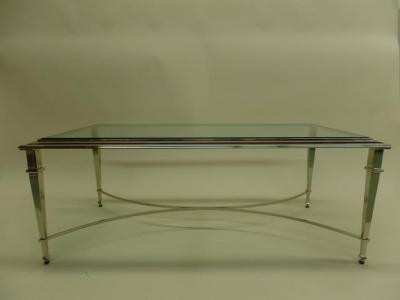 Maison Ramsay French Modern Neoclassical Polished Nickel and Glass Coffee Table Maison Ramsay