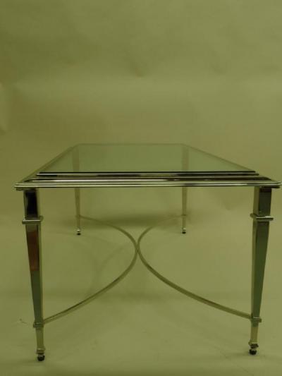 Maison Ramsay French Modern Neoclassical Polished Nickel and Glass Coffee Table Maison Ramsay