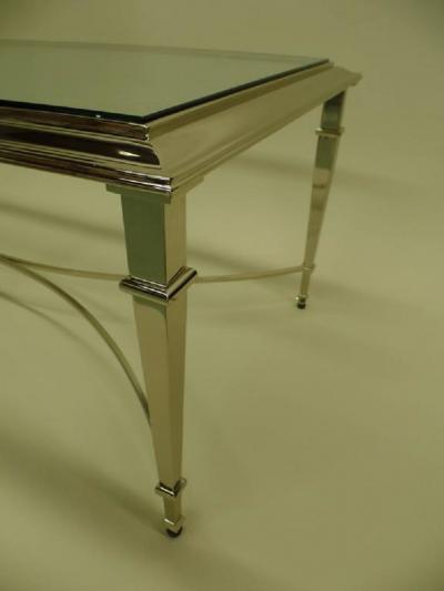 Maison Ramsay French Modern Neoclassical Polished Nickel and Glass Coffee Table Maison Ramsay