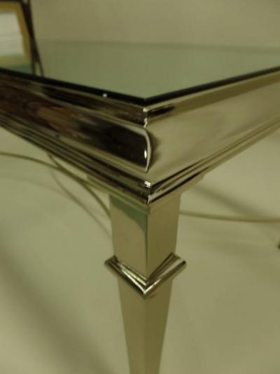 Maison Ramsay French Modern Neoclassical Polished Nickel and Glass Coffee Table Maison Ramsay