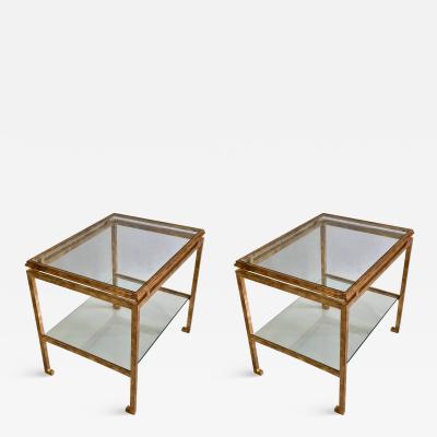 Maison Ramsay Pair of French Mid Century Modern Gilt Iron Side End Tables by Maison Ramsay