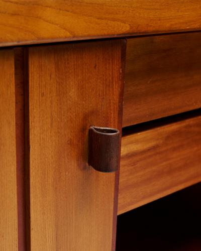 Maison Regain Carved Elm Sideboard with Leather Handles by Maison Regain France c 1970