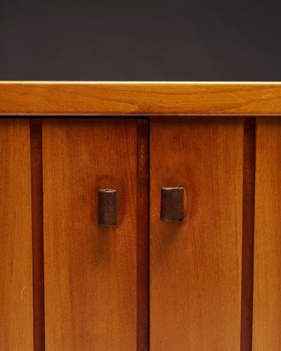 Maison Regain Carved Elm Sideboard with Leather Handles by Maison Regain France c 1970