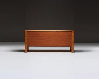 Maison Regain Carved Elm Sideboard with Leather Handles by Maison Regain France c 1970