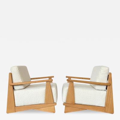 Maison Regain Pair Maison Regain Elm and Boucle Lounge Chairs