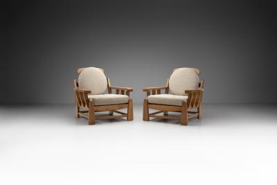 Maison Regain Pair of French Elm Wood Lounge Chairs by Maison Regain France 1970s