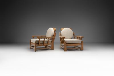 Maison Regain Pair of French Elm Wood Lounge Chairs by Maison Regain France 1970s