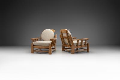 Maison Regain Pair of French Elm Wood Lounge Chairs by Maison Regain France 1970s