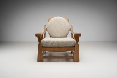 Maison Regain Pair of French Elm Wood Lounge Chairs by Maison Regain France 1970s