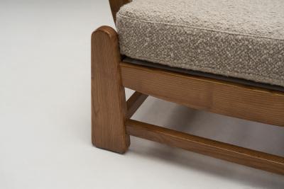 Maison Regain Pair of French Elm Wood Lounge Chairs by Maison Regain France 1970s