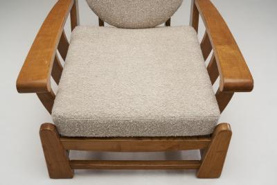 Maison Regain Pair of French Elm Wood Lounge Chairs by Maison Regain France 1970s