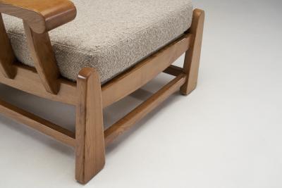 Maison Regain Pair of French Elm Wood Lounge Chairs by Maison Regain France 1970s