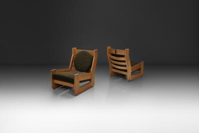 Maison Regain Pair of Sculptural Solid Elm Lounge Chairs by Maison Regain France Late 20th C