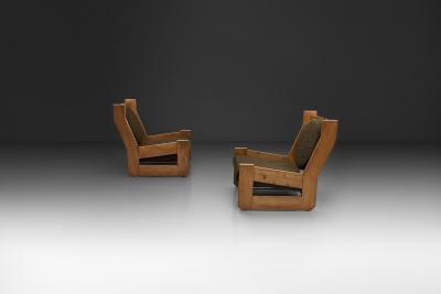 Maison Regain Pair of Sculptural Solid Elm Lounge Chairs by Maison Regain France Late 20th C