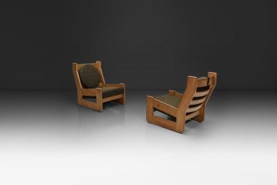 Maison Regain Pair of Sculptural Solid Elm Lounge Chairs by Maison Regain France Late 20th C