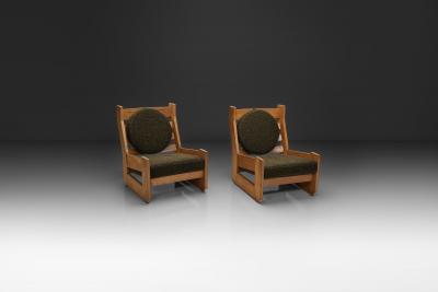 Maison Regain Pair of Sculptural Solid Elm Lounge Chairs by Maison Regain France Late 20th C