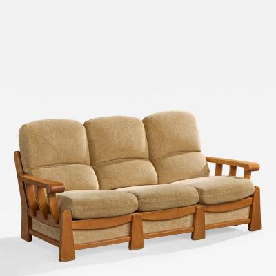 Maison Regain Sofa with Elm and Fabric France 1970s