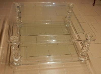 Maison Romeo 1970 Coffee Table in Lucite Rom o And 2 Ends of Sofa Same Model
