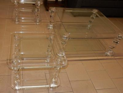 Maison Romeo 1970 Coffee Table in Lucite Rom o And 2 Ends of Sofa Same Model
