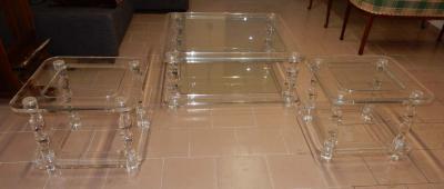 Maison Romeo 1970 Coffee Table in Lucite Rom o And 2 Ends of Sofa Same Model