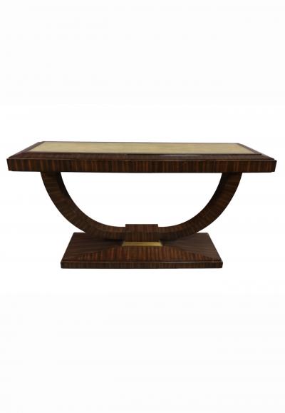 Maitland Smith Art Deco Style Ebonized Macassar Console Table with Faux Shagreen Top