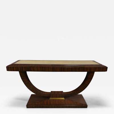 Maitland Smith Art Deco Style Ebonized Macassar Console Table with Faux Shagreen Top