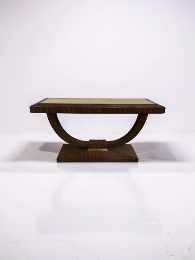 Maitland Smith Art Deco Style Ebonized Macassar Console Table with Faux Shagreen Top