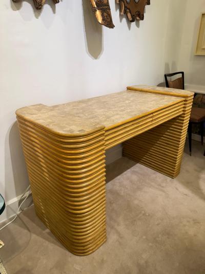 Maitland Smith Art Deco Style Reed Bamboo Desk