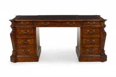 Maitland Smith English Regency Style Wooden 2 Cabinet Kneehole Desk