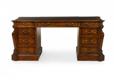 Maitland Smith English Regency Style Wooden 2 Cabinet Kneehole Desk