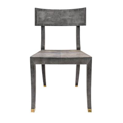 Maitland Smith Exquisite Klismos Chair in Blue Gray Shagreen with Brass Sabots 1980s