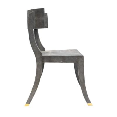 Maitland Smith Exquisite Klismos Chair in Blue Gray Shagreen with Brass Sabots 1980s