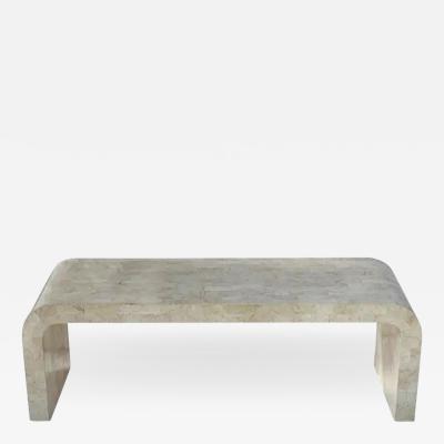 Maitland Smith Hollywood Regency Tesselated Stone Beige Marble Waterfall Cocktail Table