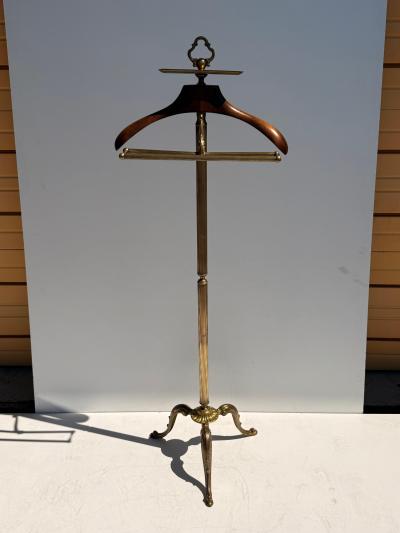 Maitland Smith Italian Brass and Wood Valet Stand with Cabriolet Legs